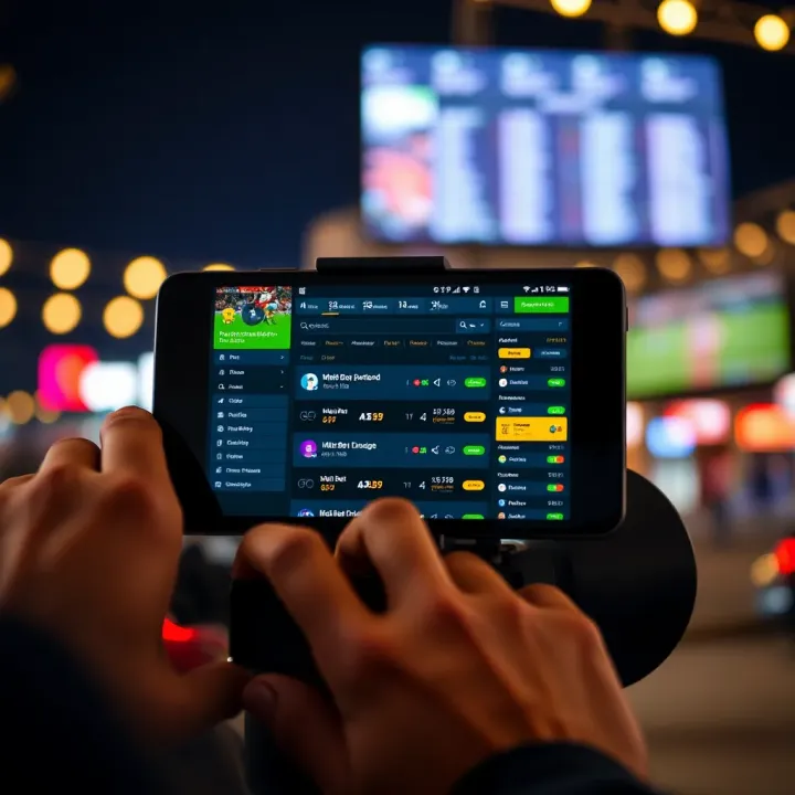 Mobile device showing Melbet app interface with secure login and betting options